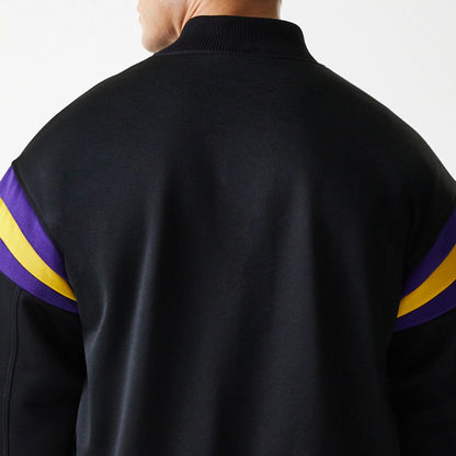 The Male model is wearing LA Lakers NBA Panel Black Bomber Jacket 6