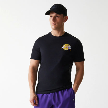 The Male model is wearing LA Lakers NBA Photographic Print Black T-Shirt 3