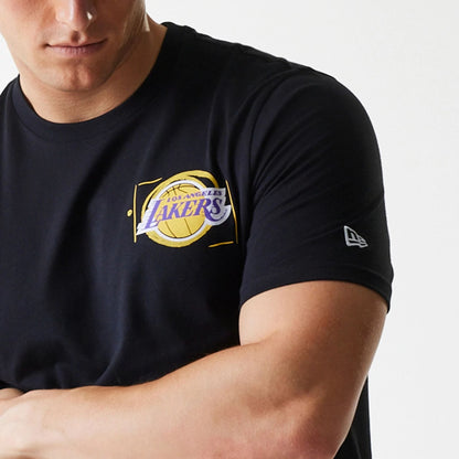 The Male model is wearing LA Lakers NBA Photographic Print Black T-Shirt 7