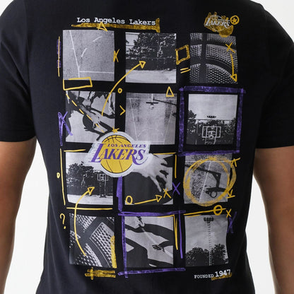 The Male model is wearing LA Lakers NBA Photographic Print Black T-Shirt 6