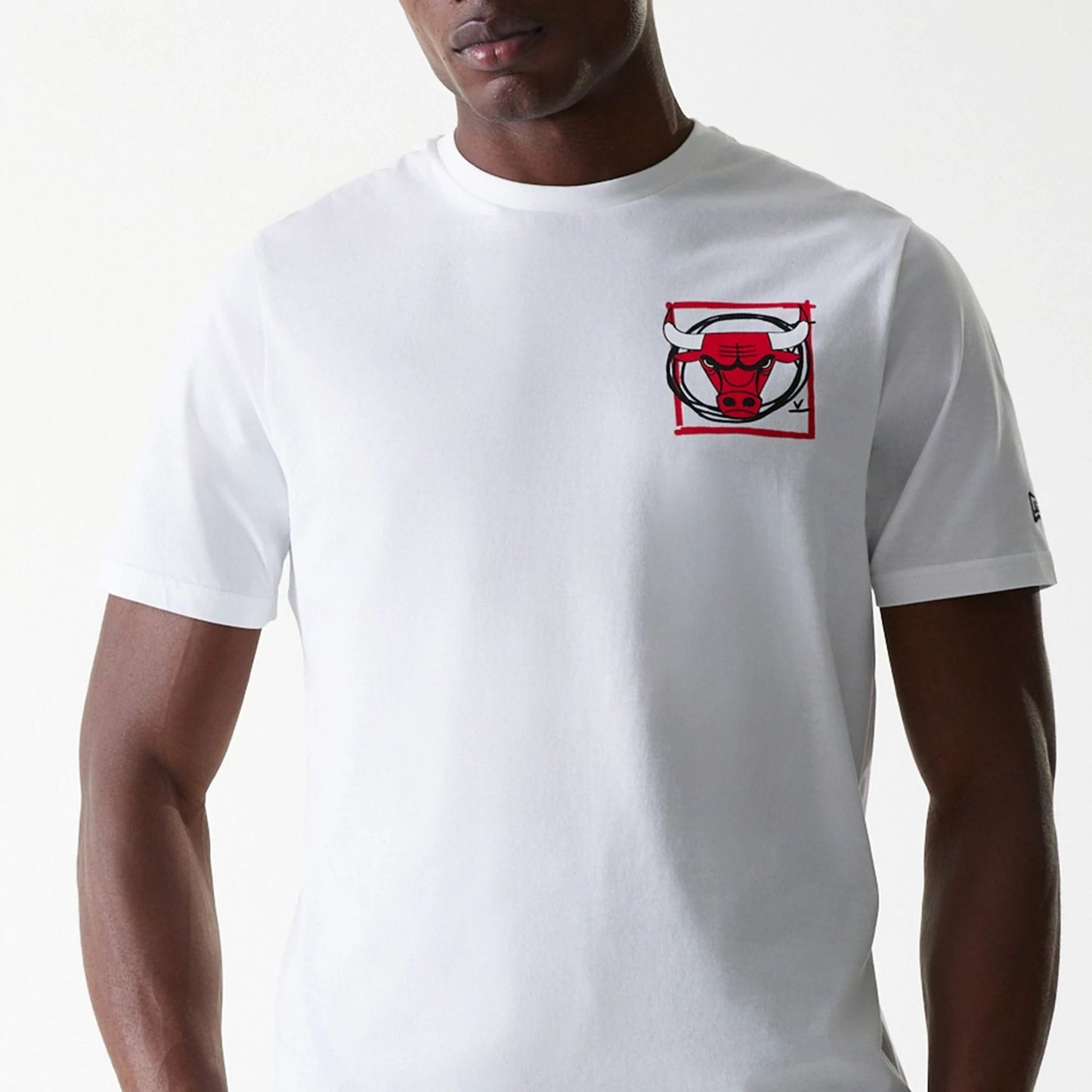 The Male model is wearing Chicago Bulls NBA Photographic Print White T-Shirt 5