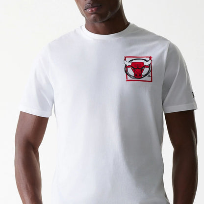 The Male model is wearing Chicago Bulls NBA Photographic Print White T-Shirt 5