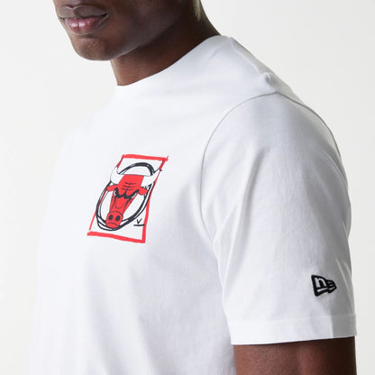 The Male model is wearing Chicago Bulls NBA Photographic Print White T-Shirt 7