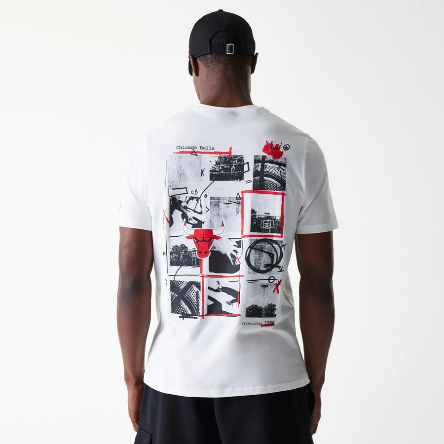 The Male model is wearing Chicago Bulls NBA Photographic Print White T-Shirt 2