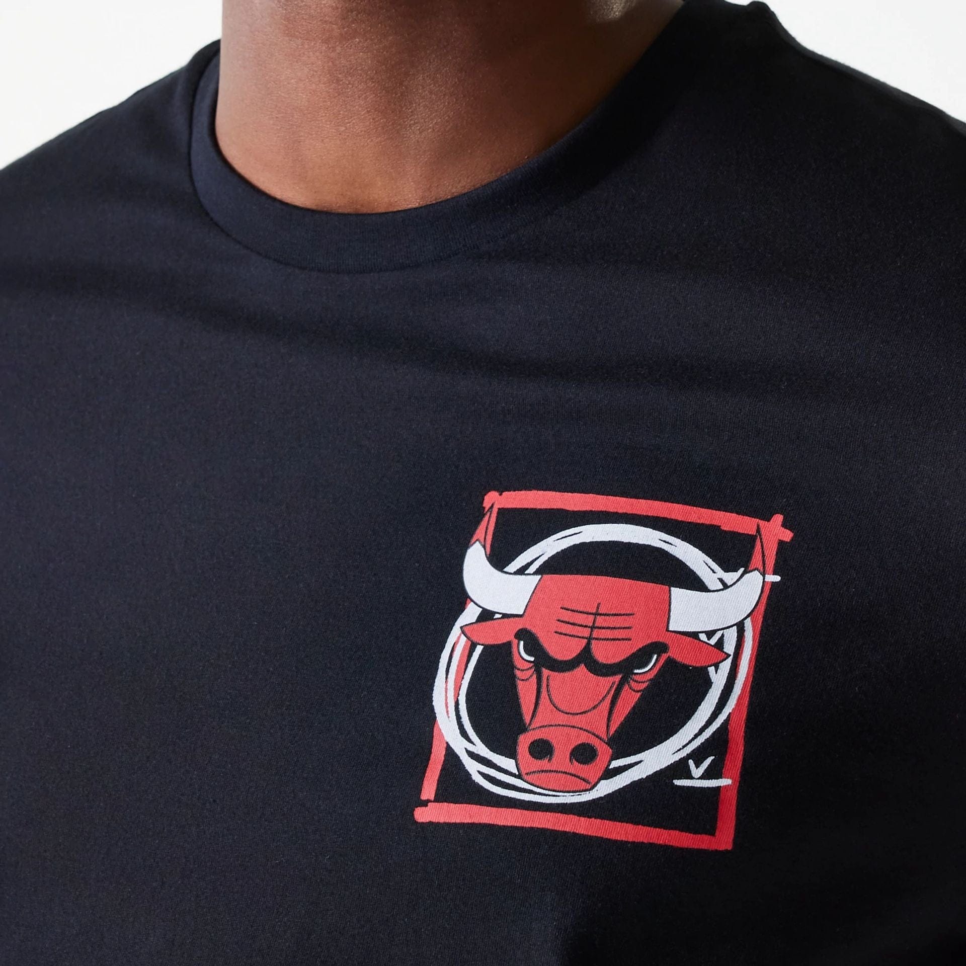 The Male model is wearing Chicago Bulls NBA Photographic Print Black T-Shirt 5