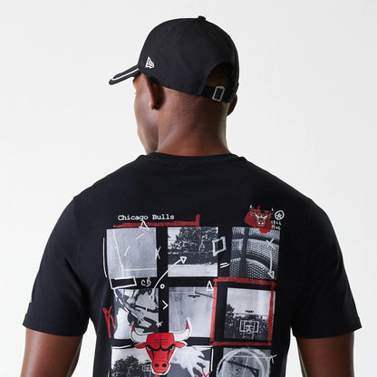 The Male model is wearing Chicago Bulls NBA Photographic Print Black T-Shirt 6