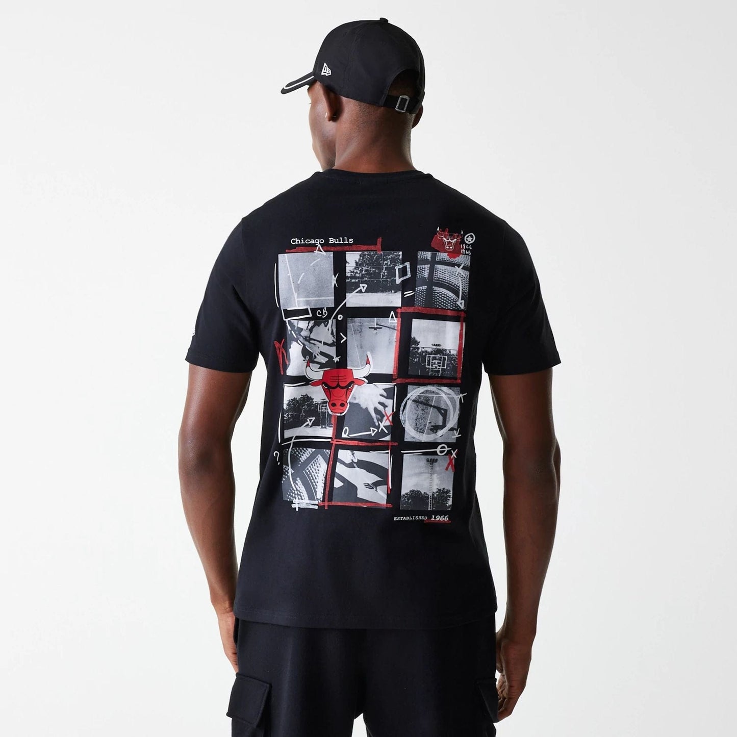The Male model is wearing Chicago Bulls NBA Photographic Print Black T-Shirt 2