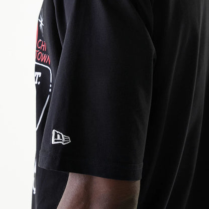 The Male model is wearing Chicago Bulls NBA Graphic Black Oversized T-Shirt 5