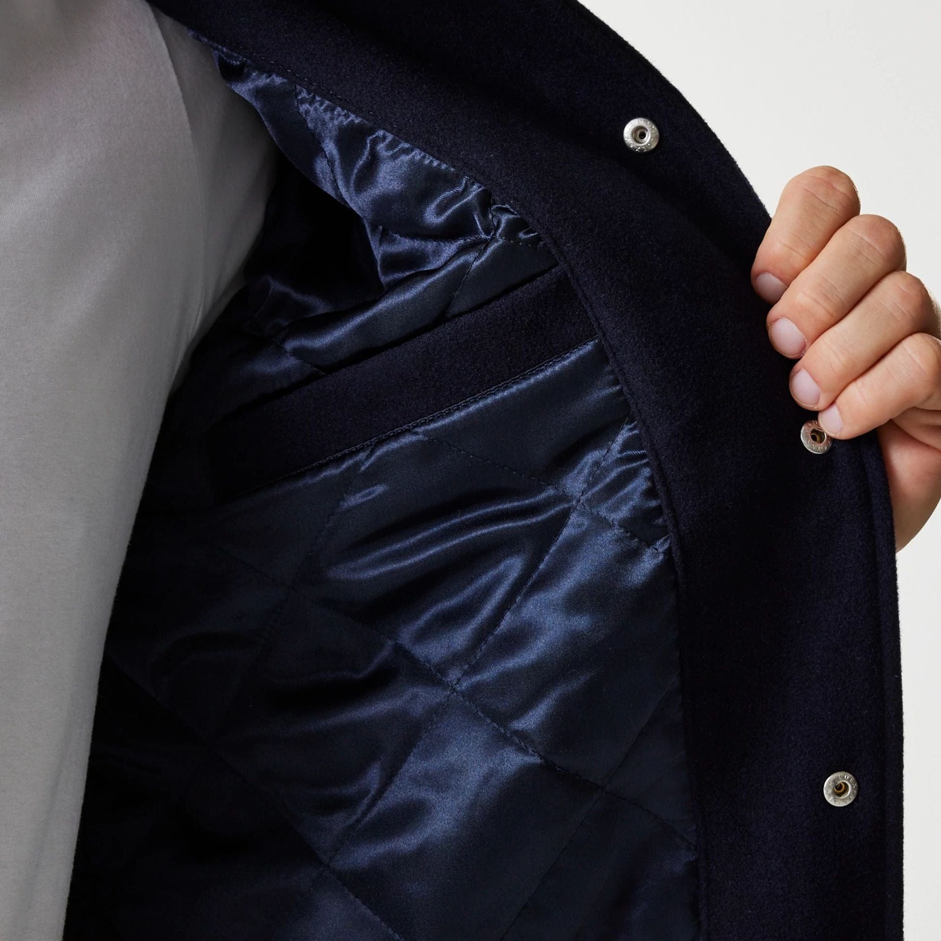 The Male model is wearing LA Dodgers MLB Wordmark Navy Varsity Jacket 6