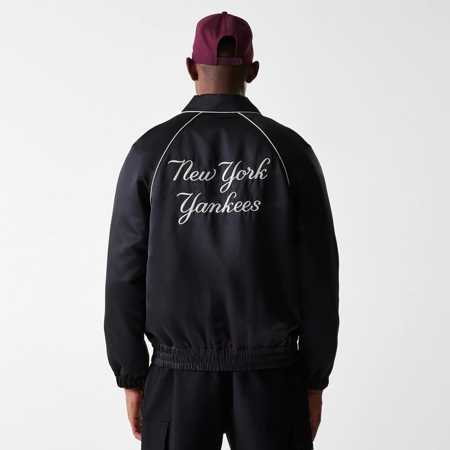 The Male model is wearing New York Yankees MLB Club Black Club Jacket 2