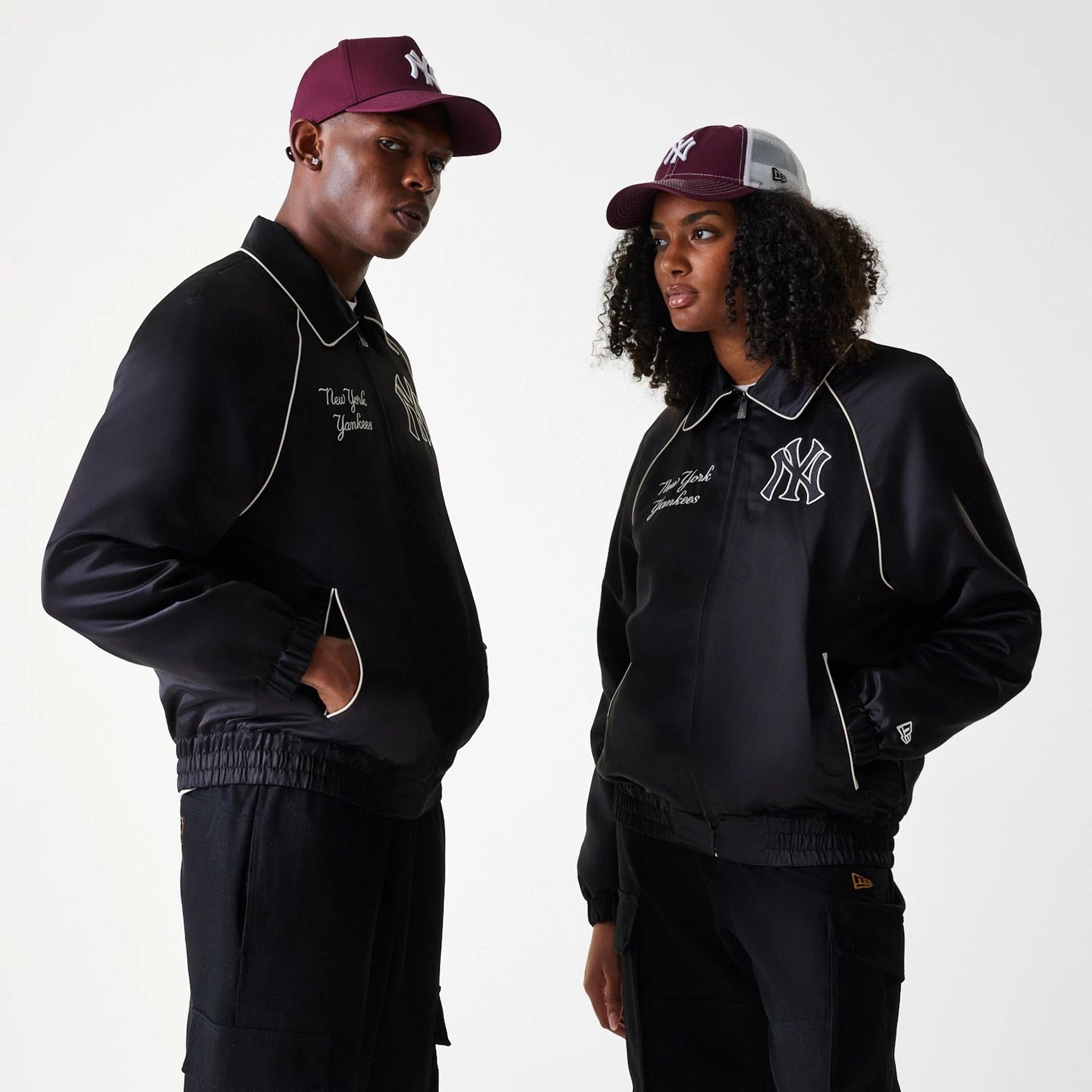 The Male model is wearing New York Yankees MLB Club Black Club Jacket 1