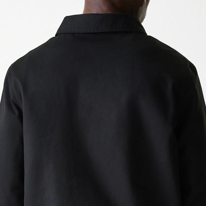 The Male model is wearing New York Yankees MLB Twill Black Coaches Jacket 7