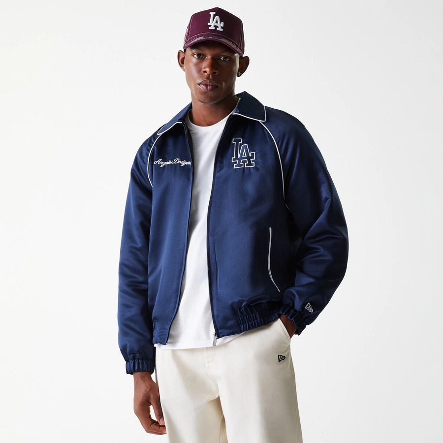 The Male model is wearing LA Dodgers MLB Club Navy Club Jacket 3