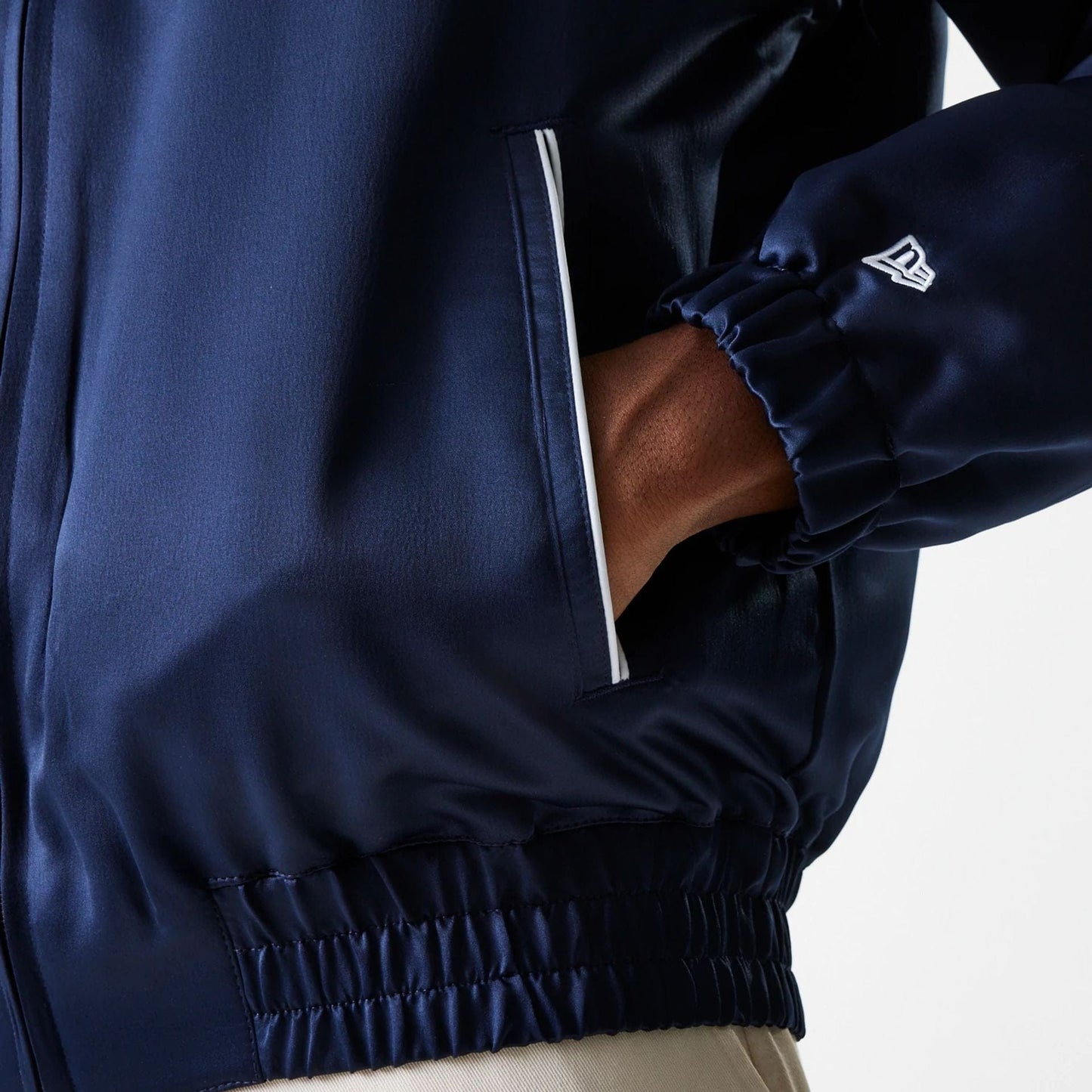 The Male model is wearing LA Dodgers MLB Club Navy Club Jacket 5