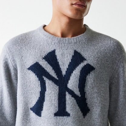 The Male model is wearing New York Yankees MLB Knit Grey Oversized Knit Sweater 5