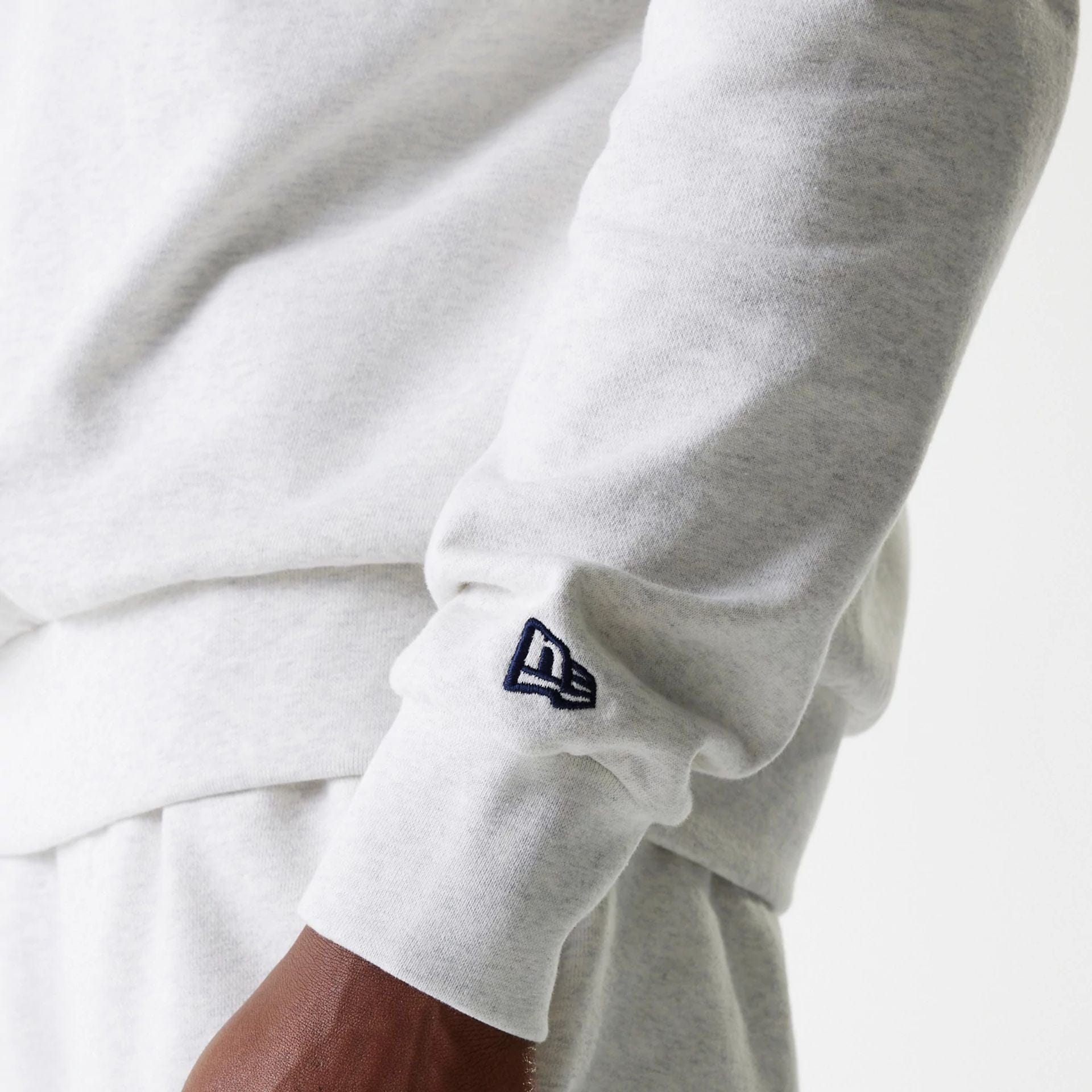 The Male model is wearing LA Dodgers MLB Heritage Pastel Grey Oversized Crew Neck Sweater 6