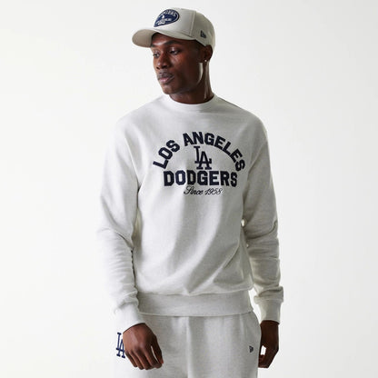 The Male model is wearing LA Dodgers MLB Heritage Pastel Grey Oversized Crew Neck Sweater 1