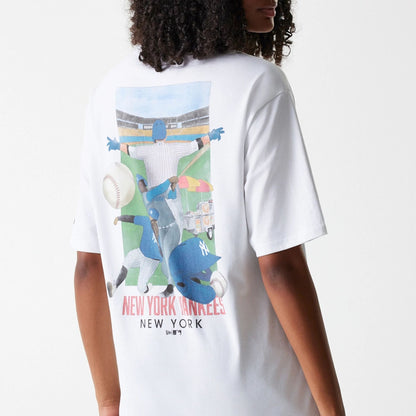 The Male model is wearing New York Yankees MLB Baseball Graphic White Oversized T-Shirt 6