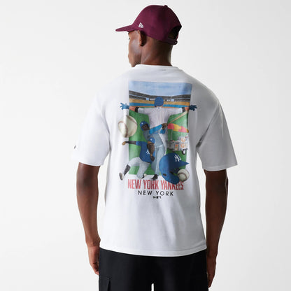 The Male model is wearing New York Yankees MLB Baseball Graphic White Oversized T-Shirt 2
