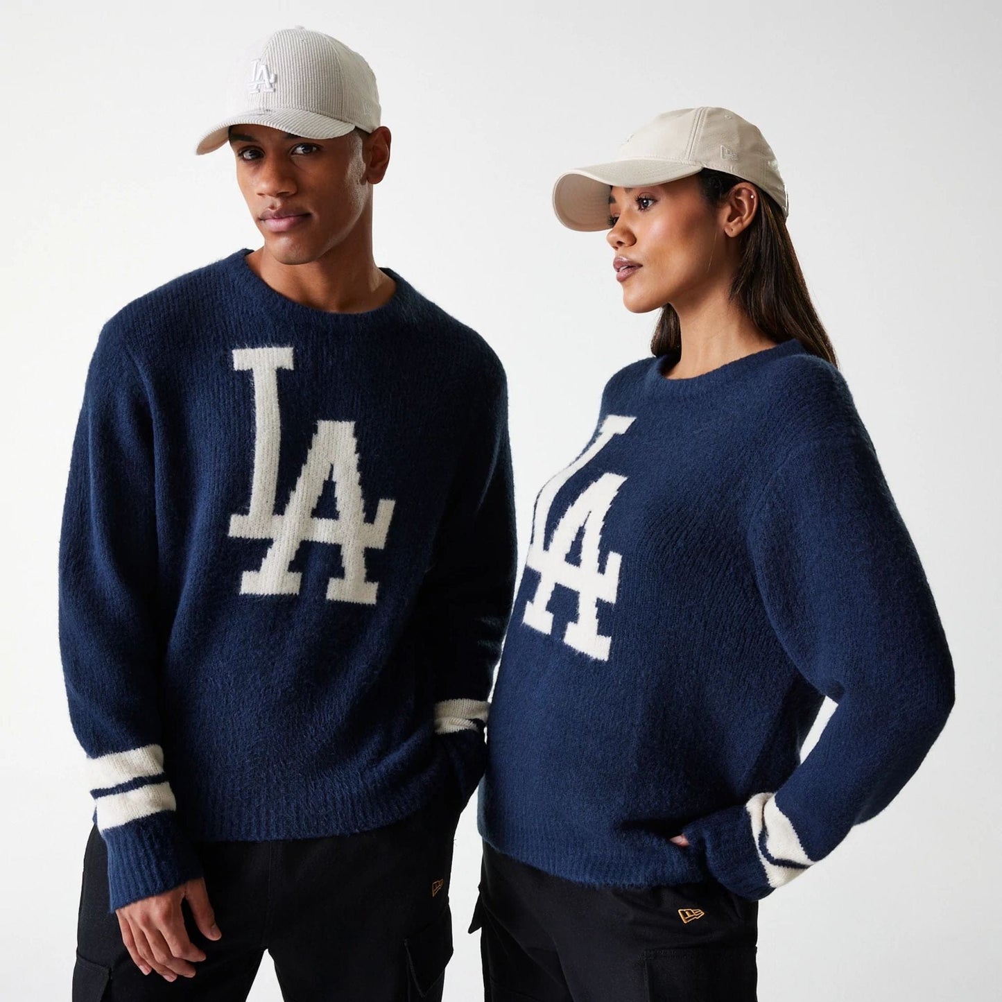 The Male model is wearing LA Dodgers MLB Knit Navy Oversized Knit Sweater 1