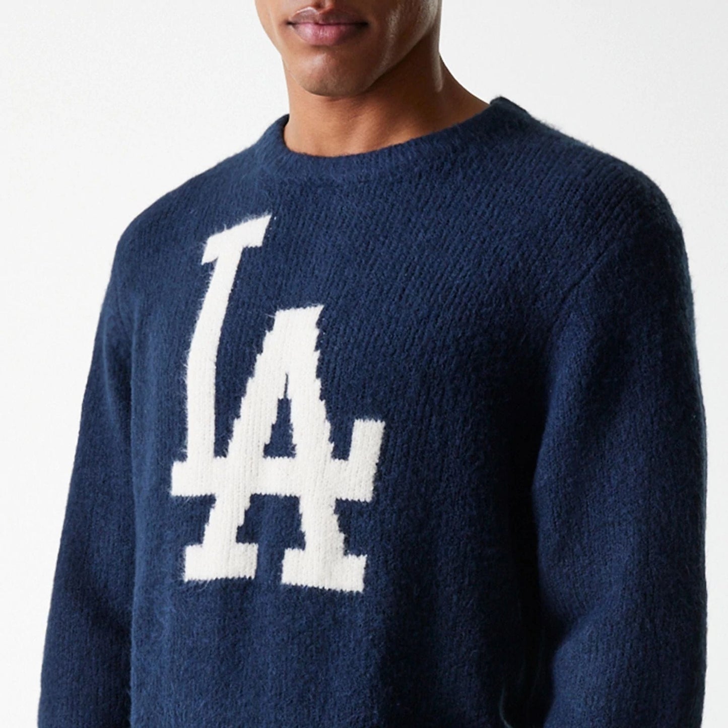 The Male model is wearing LA Dodgers MLB Knit Navy Oversized Knit Sweater 5