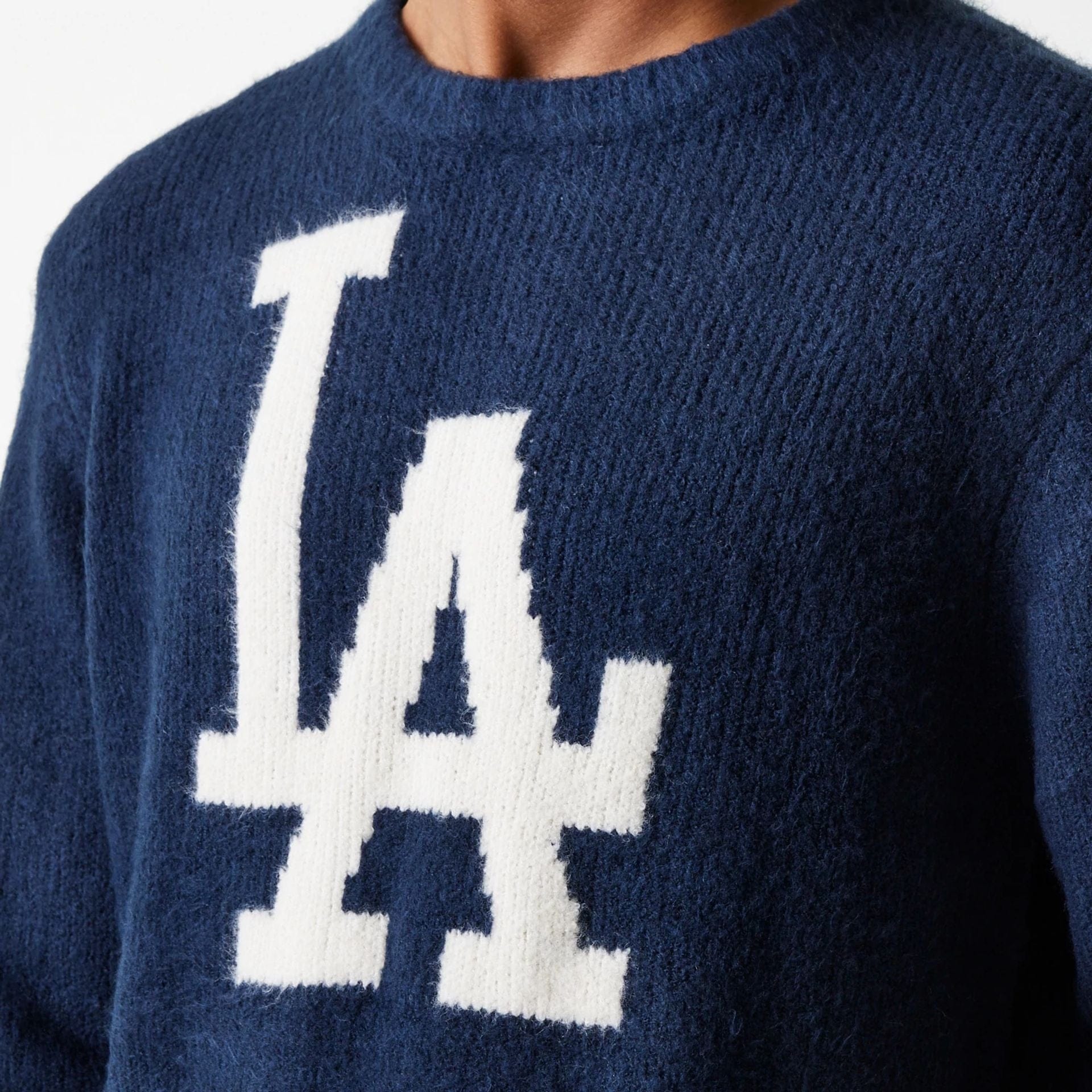 The Male model is wearing LA Dodgers MLB Knit Navy Oversized Knit Sweater 6
