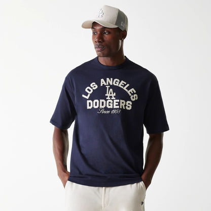 The Male model is wearing LA Dodgers MLB Heritage Navy Oversized T-Shirt 1