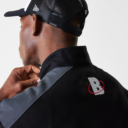 The Male model is wearing Chicago Bulls NBA Motorsport Black Motorsports Jacket 6