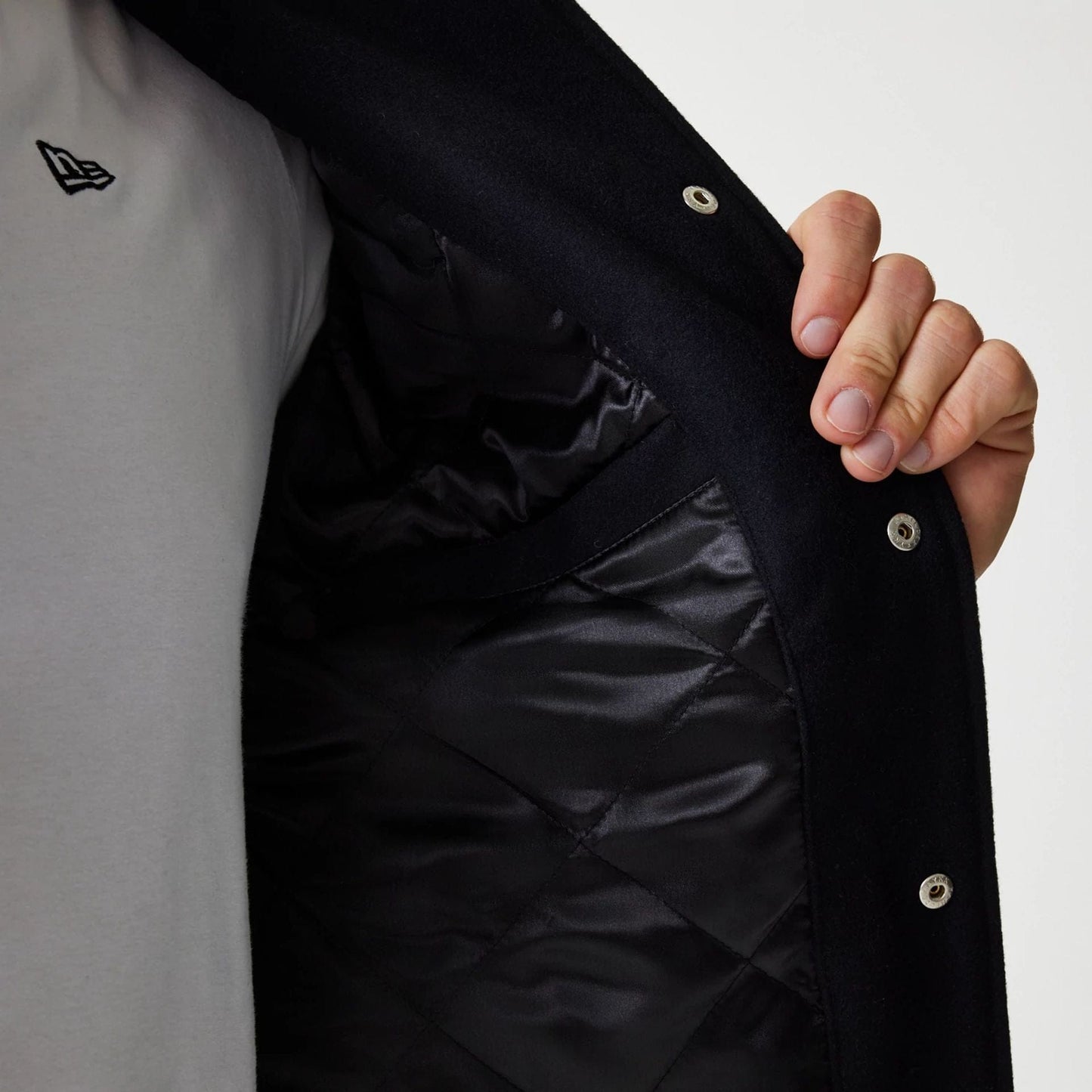 The Male model is wearing Chicago Bulls NBA Patch Black Varsity Jacket 4