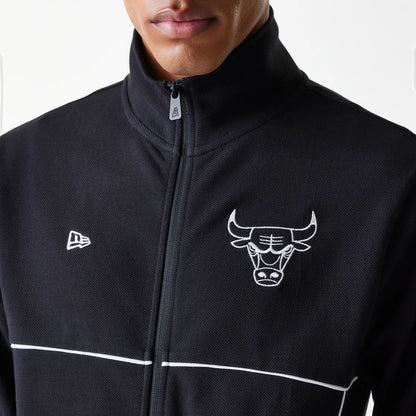 The Male model is wearing Chicago Bulls NBA Outline Black Track Jacket 7