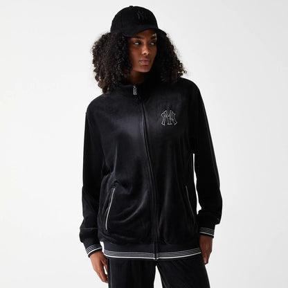 The Male model is wearing New York Yankees MLB Velour Black Track Top 4