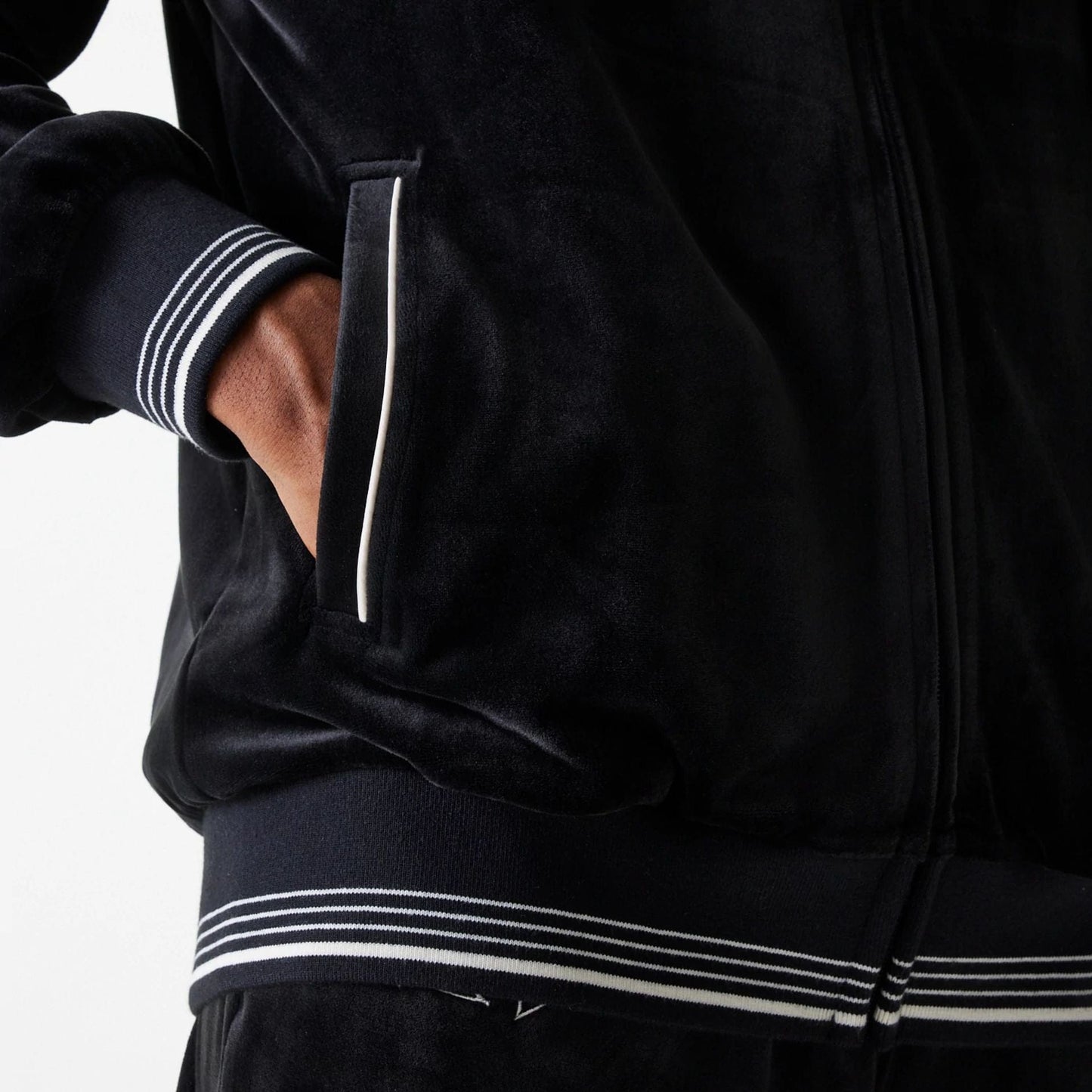 The Male model is wearing New York Yankees MLB Velour Black Track Top 6