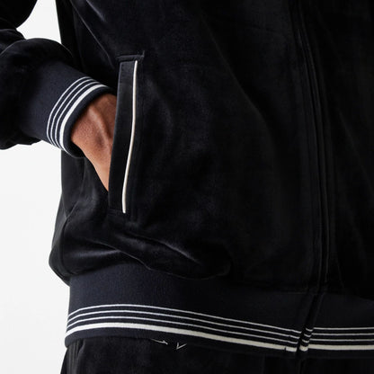 The Male model is wearing New York Yankees MLB Velour Black Track Top 6