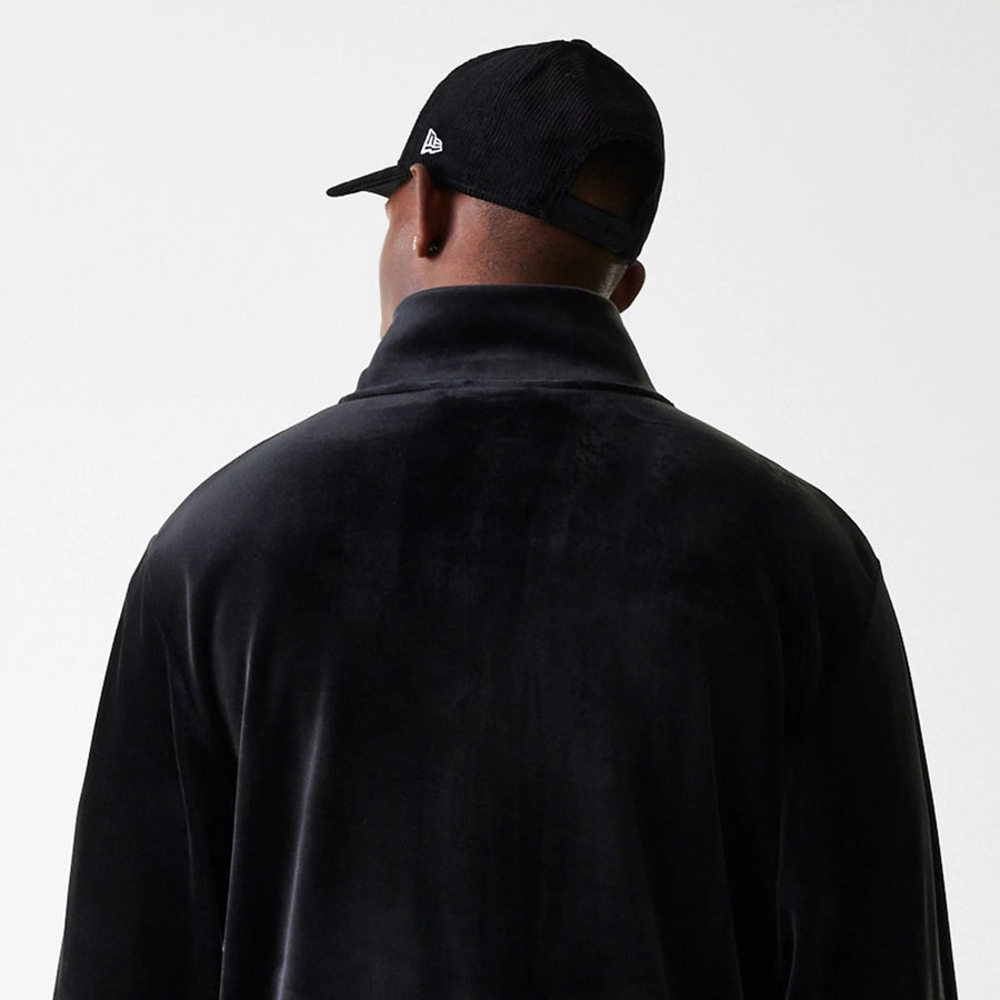 The Male model is wearing New York Yankees MLB Velour Black Track Top 8