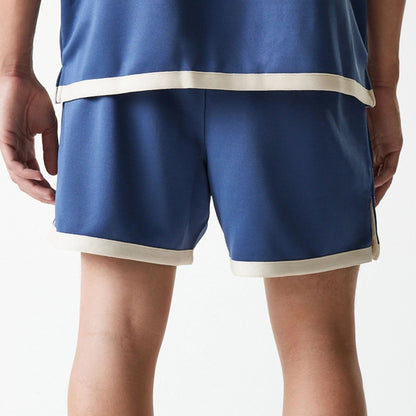 The Male model is wearing LA Lakers NBA Snap Button Dark Blue Shorts 7