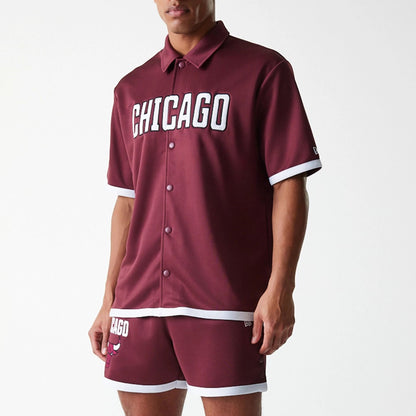 The Male model is wearing Chicago Bulls NBA Snap Button Dark Red Short Sleeve Shirt 3