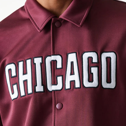 The Male model is wearing Chicago Bulls NBA Snap Button Dark Red Short Sleeve Shirt 4