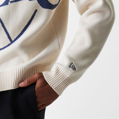 The Male model is wearing LA Lakers NBA Knit Light Beige Oversized Knit Sweater 7