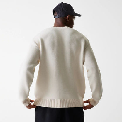 The Male model is wearing LA Lakers NBA Knit Light Beige Oversized Knit Sweater 3