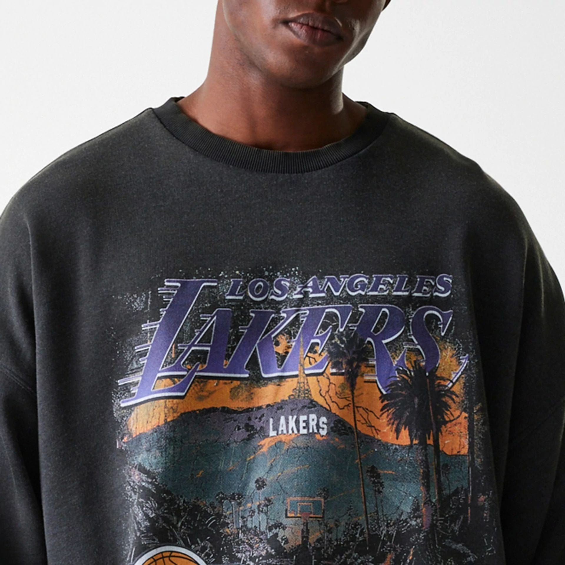 NBA Washed Graphic LA Lakers Grey Oversized Crew Neck