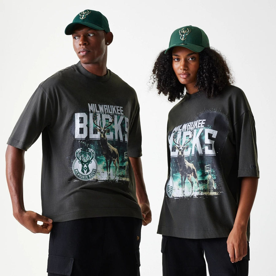 Milwaukee Bucks NBA Washed Graphic Grey T-Shirt
