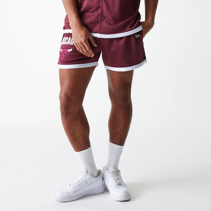 The Male model is wearing Chicago Bulls NBA Snap Button Dark Red Shorts 7