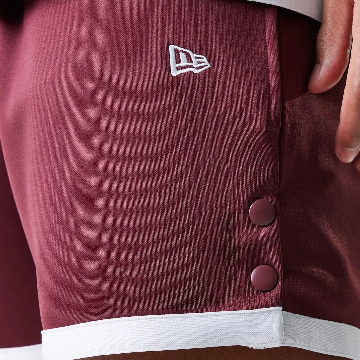 The Male model is wearing Chicago Bulls NBA Snap Button Dark Red Shorts 4