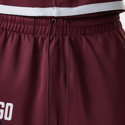 The Male model is wearing Chicago Bulls NBA Snap Button Dark Red Shorts 5