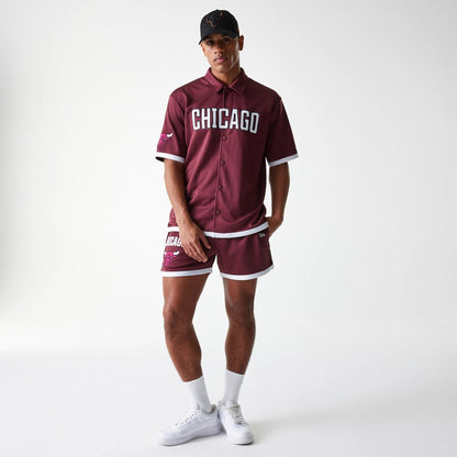 The Male model is wearing Chicago Bulls NBA Snap Button Dark Red Shorts 8