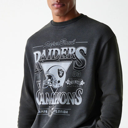 The Male model is wearing Las Vegas Raiders NFL Washed Super Bowl Grey Oversized Crew Neck Sweater 5