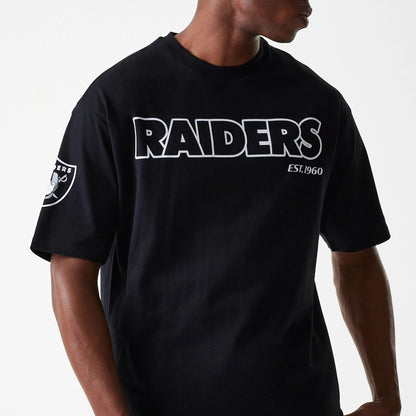 The Male model is wearing Las Vegas Raiders NFL Wordmark Black Oversized T-Shirt 6