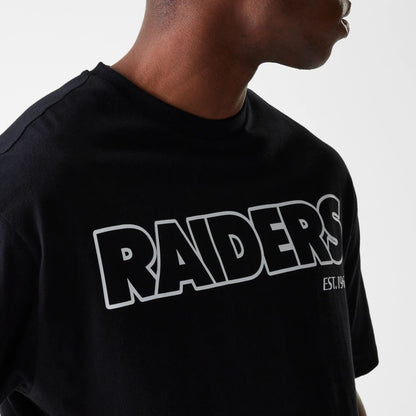 The Male model is wearing Las Vegas Raiders NFL Wordmark Black Oversized T-Shirt 3