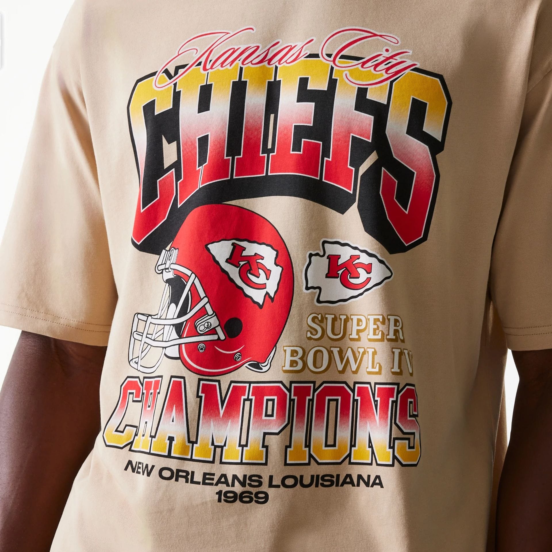 NFL Washed Super Bowl Kansas City Chiefs Beige Oversized T-Shirt