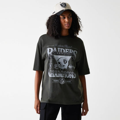 The Male model is wearing Las Vegas Raiders NFL Washed Super Bowl Grey Oversized T-Shirt 4